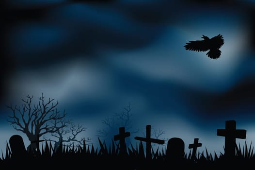 graveyard background, with ghosts shadow flying around