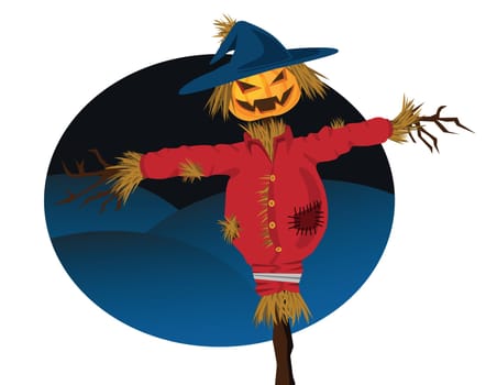 halloween scarecrow illustration, with evil grin.