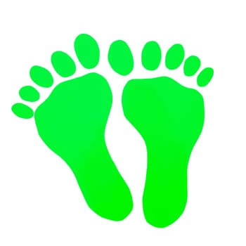 Green footprints on white background