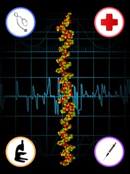Abstract medical background with DNA molecules and icons