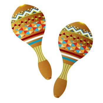 Two wooden maracas instruments on white background