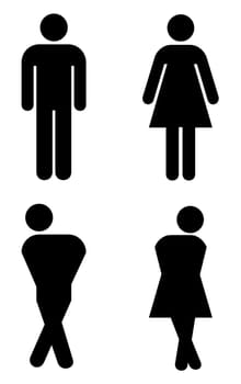 toilet sign, with silhouettes like holding pee.