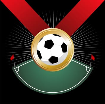 Composition with corner zone and soccer ball, pretending to be a medal.