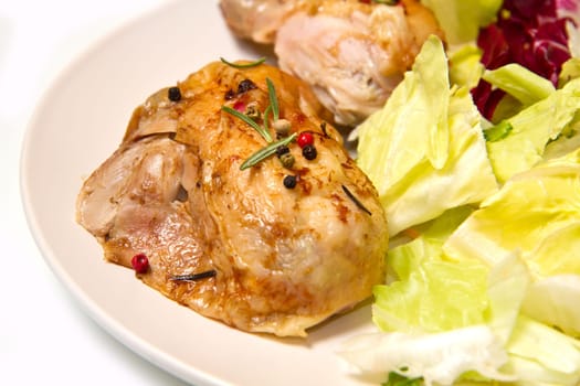 Roast chicken with salad and potatoes