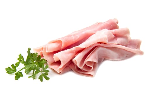 slices of ham isolated on white background