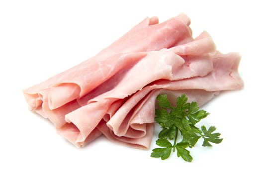 slices of ham isolated on white background