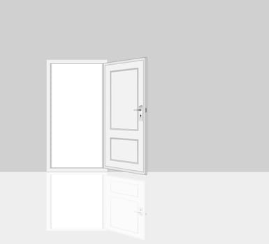 room interiors illustrations of opened door.