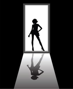 to illustrate a dream girl that appear in front of door.