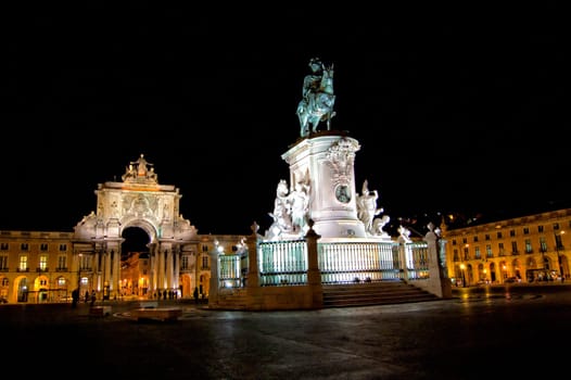 night view of Commerce Square In Lisbon, Portugal