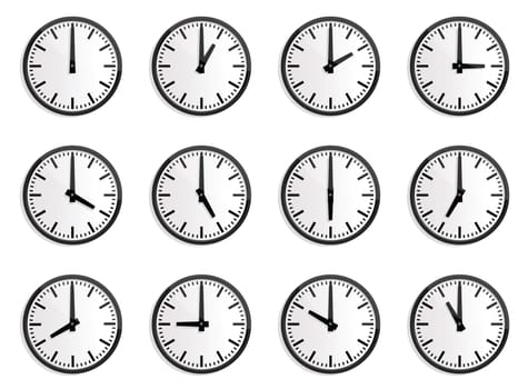 illustrations of wall clock for every hours, to indicate world international time.