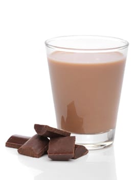 Glass of chocolate milk with broken chocolate bars