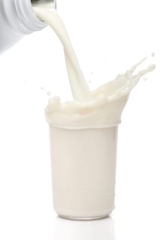 Bottle pouring milk into a glass. Splash