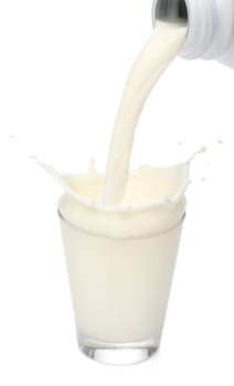 Bottle pouring milk into a glass. Splash