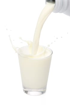 Bottle pouring milk into a glass. Splash