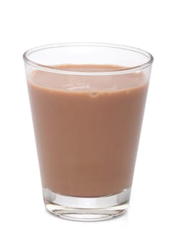 Glass with chocolate milk, over white, with clipping path