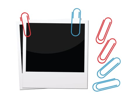 2 polaroid photos with paper clips, vector format.