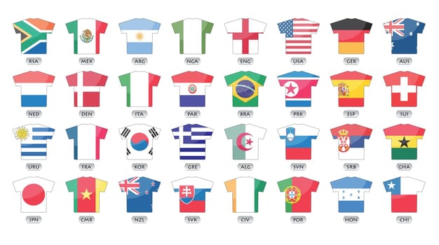 countries flags icons in jersey design, for international games.