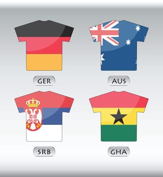 countries flags icons in jersey format, for international soccer games.