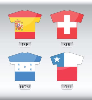 countries flags icons in jersey format, for international soccer games.