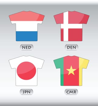 countries flags icons in jersey format, for international soccer games.