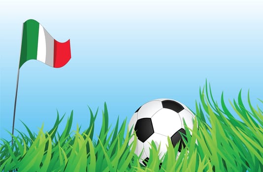 An illustrations of soccer ball, with italy flag waving at the background.