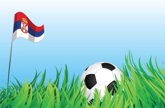 An illustrations of soccer ball, with a serbia flag waving at the background.