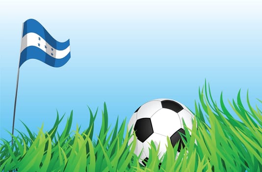 An illustrations of soccer ball, with a honduras flag waving at the background.