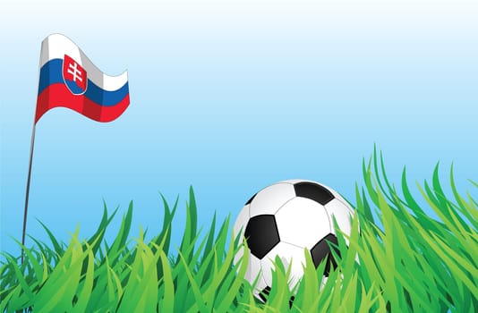 An illustrations of soccer ball, with a slovakia flag waving at the background.