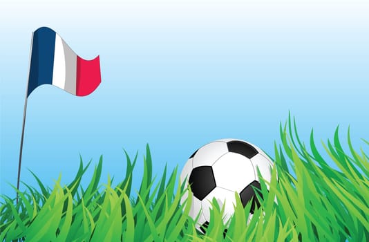 An illustrations of soccer ball, with a france flag waving at the background.