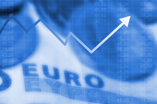 arrow graph going up and euro currency in background