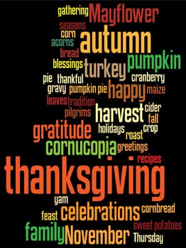 thanksgiving background, with random layout of thanksgiving words.