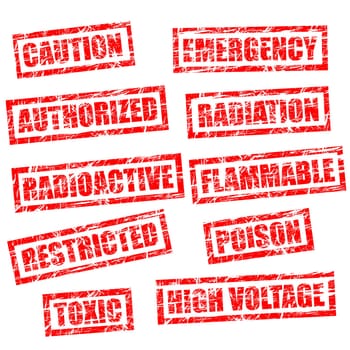 stamps in grunge style, looks like had been used in tough environment. Vector forms, isolated on white.