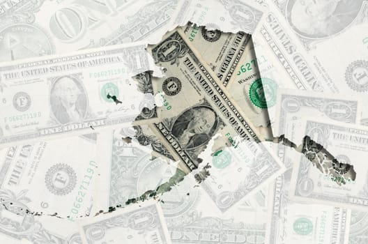 Outlined alaskan map of  with transparent background of US dollar banknotes