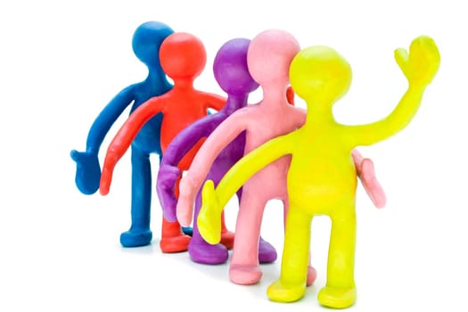 A group of plasticine puppets signing by hands