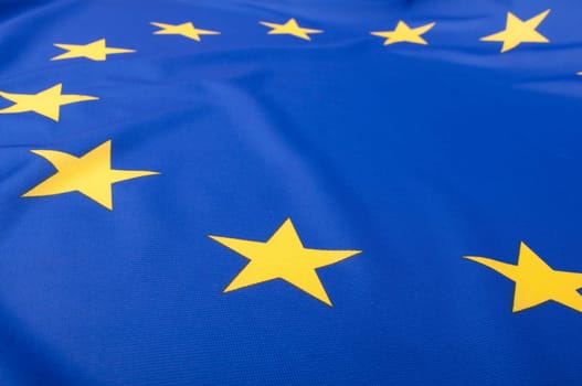 Closeup of Glossy Flag of European Union - EU Flag Drapery