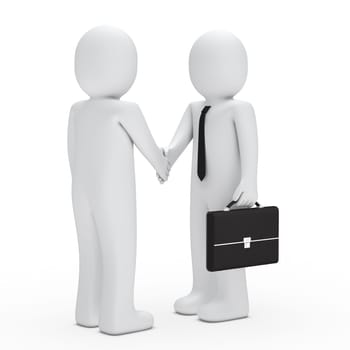 3d business man with tie briefcase handshake