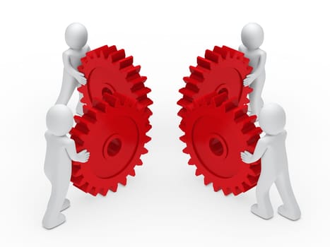 3d man teamwork circle with red gear
