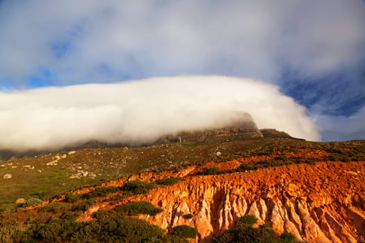 Table Mountain under clouds in the evening sun
