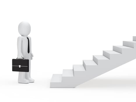 3d business man with briefcase for stairs
