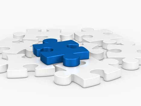 3d blue puzzle piece on white puzzle