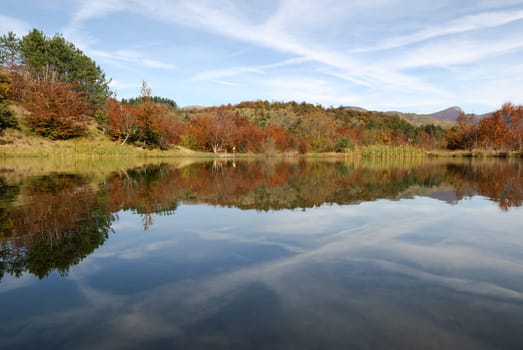 bocco lake with fall colors in liguria