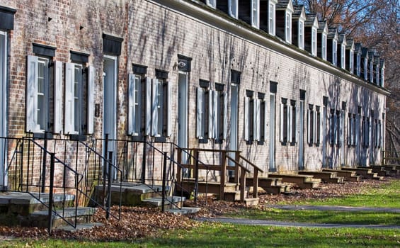 Old, restored row houses in Allaire Village, New Jersey. Allaire village was a bog iron industry town in New Jersey during the early 19th century.