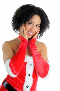 African American Beautiful Young Woman Dressed In A Sexy Santa Costume For Christmas