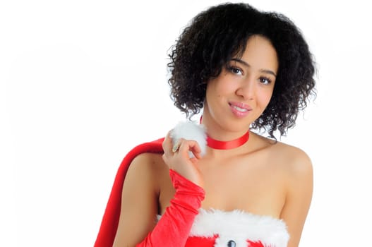 African American Beautiful Young Woman Dressed In A Sexy Santa Costume For Christmas