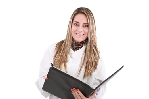 Portrait of a beautiful woman doctor. Isolated over white background.