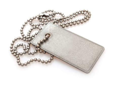 Shiny Blank Metallic Military Identification Plate on White Background With Shadow
