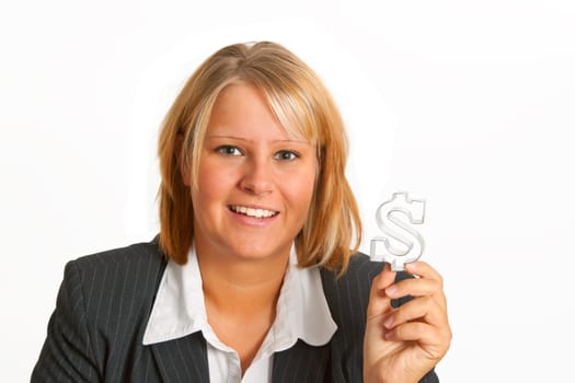Young businesswoman isolated on white background