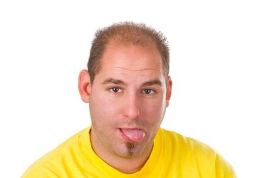 Young man sticking out tongue - isolated on white background