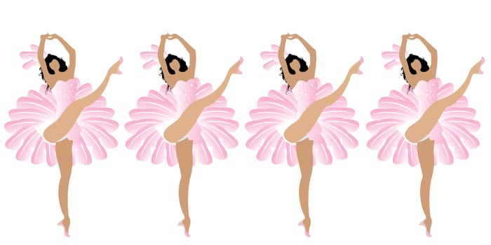 Cancan dance, cabaret girls performing, isolated on white
