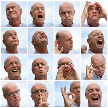 Collage of a man making faces